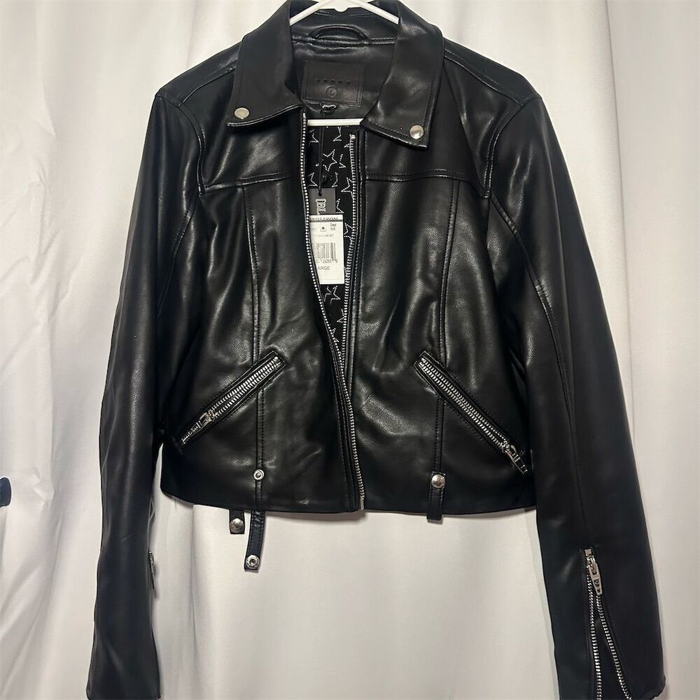 Blank NYC Women's Black Faux Leather Moto Jacket Size L